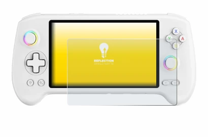 Image of the device Anbernic RG556 with a wide variety of screen protectors.
