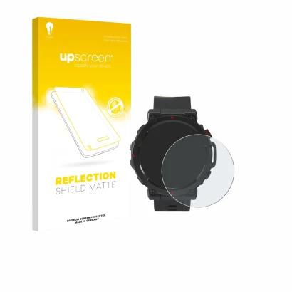 Front side of a product packaging with the brand logo upscreen. Next to it is the device Crivit Sport-Smartwatch shown with th