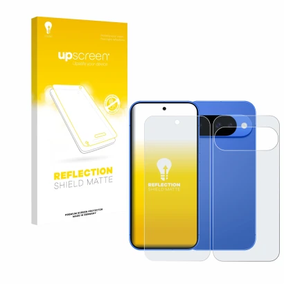 Front side of a product packaging with the brand logo upscreen. Next to it is the device Google Pixel 10 (Front+Back) shown wi