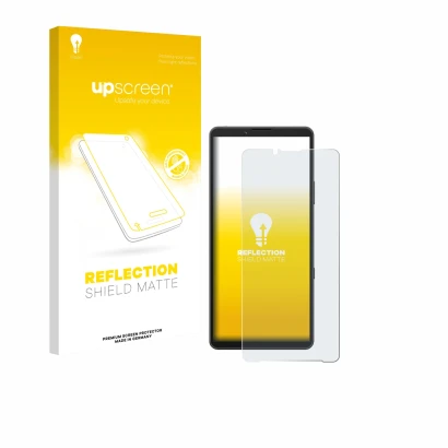 Front side of a product packaging with the brand logo upscreen. Next to it is the device Sony Xperia 10 VII shown with the cor