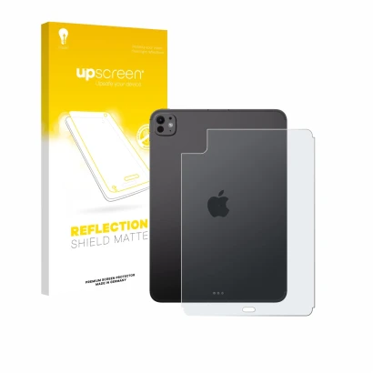 Front side of a product packaging with the brand logo upscreen. Next to it is the device Apple iPad Pro 11" 2025 (Back) shown