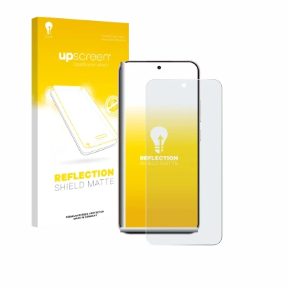 Front side of a product packaging with the brand logo upscreen. Next to it is the device Oppo Reno 14 shown with the correspon