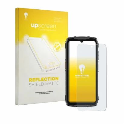 Front side of a product packaging with the brand logo upscreen. Next to it is the device Ulefone RugKing 4 Pro shown with the 