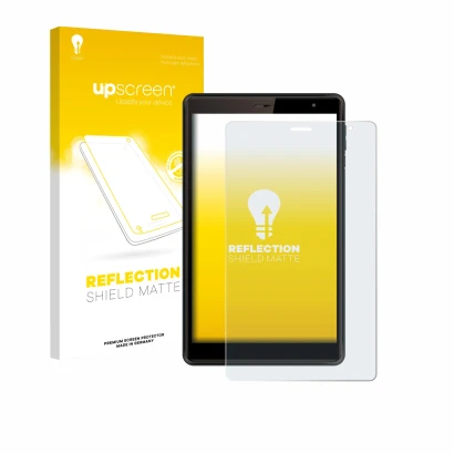 Front side of a product packaging with the brand logo upscreen. Next to it is the device Logicom Tab 80 8