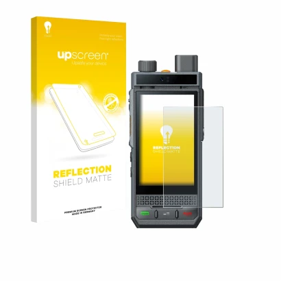 Front side of a product packaging with the brand logo upscreen. Next to it is the device Hytera P60 shown with the correspondi