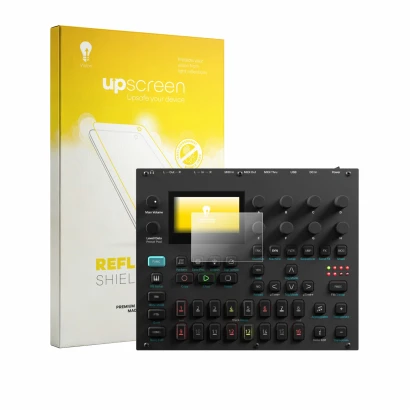 Front side of a product packaging with the brand logo upscreen. Next to it is the device Elektron Digitone II shown with the c