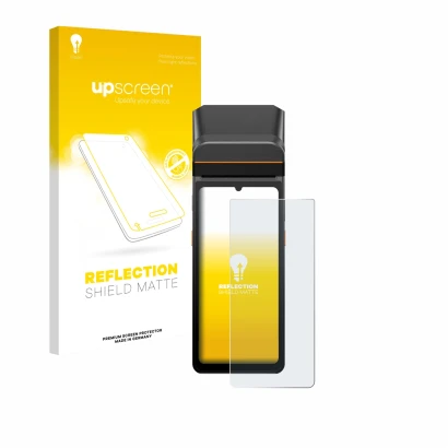 Front side of a product packaging with the brand logo upscreen. Next to it is the device Sunmi V3 A13 shown with the correspon