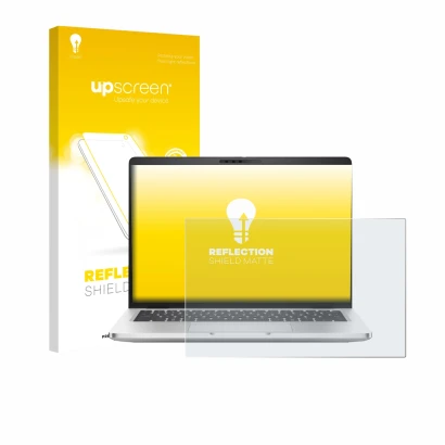 Front side of a product packaging with the brand logo upscreen. Next to it is the device Dell Pro 14 Plus PB14255 shown with t