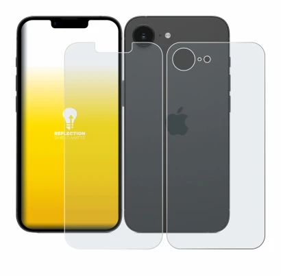 Image of the device Apple iPhone 17e (Front+Back) with a wide variety of screen protectors.
