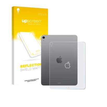 Front side of a product packaging with the brand logo upscreen. Next to it is the device Apple iPad Air 13" M4 2026 (Back) sho