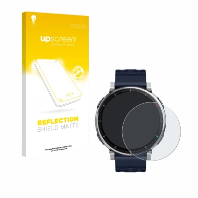 Front side of a product packaging with the brand logo upscreen. Next to it is the device Amazfit Active 3 Premium shown with t