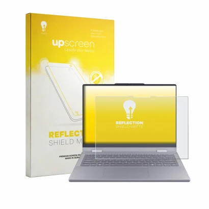 Front side of a product packaging with the brand logo upscreen. Next to it is the device Lenovo ThinkBook 14 2-in-1 Gen 6 show