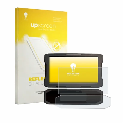 Front side of a product packaging with the brand logo upscreen. Next to it is the device Honda NT 1100 2025 shown with the cor