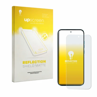 Front side of a product packaging with the brand logo upscreen. Next to it is the device Motorola Moto G87 shown with the corr