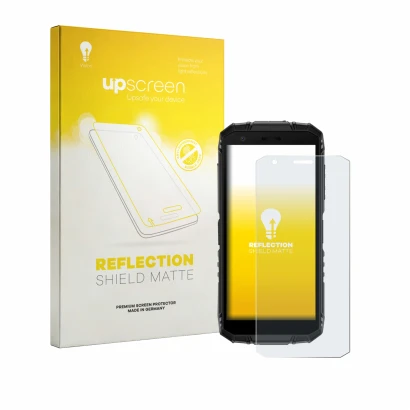 Front side of a product packaging with the brand logo upscreen. Next to it is the device Doogee Fire 3 shown with the correspo