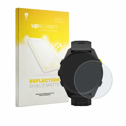 Front side of a product packaging with the brand logo upscreen. Next to it is the device Garmin Forerunner 70 shown with the c
