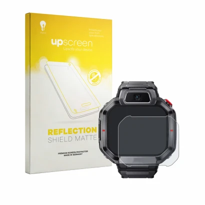 Front side of a product packaging with the brand logo upscreen. Next to it is the device Huawei Watch Kids X1 Pro shown with t