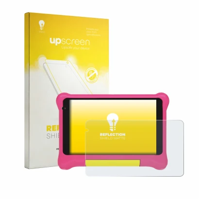 Front side of a product packaging with the brand logo upscreen. Next to it is the device Laptok LPK707PK 7" shown with the cor