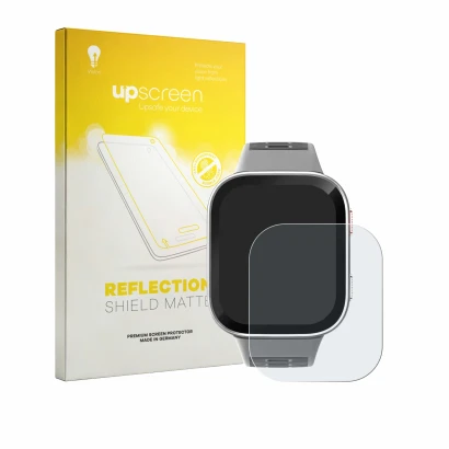 Front side of a product packaging with the brand logo upscreen. Next to it is the device Amazfit Bip Max shown with the corres