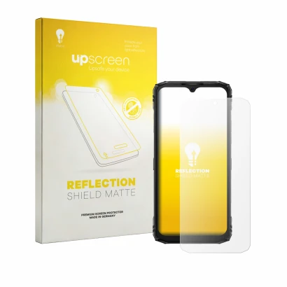 Front side of a product packaging with the brand logo upscreen. Next to it is the device Doogee Blade 10 Pro Energy shown with