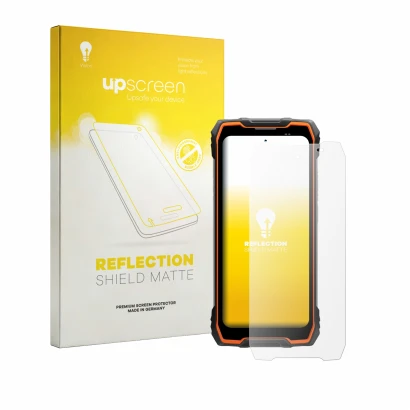 Front side of a product packaging with the brand logo upscreen. Next to it is the device Blackview Rock 2 shown with the corre