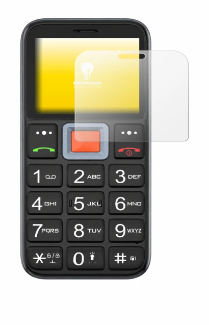 Image of the device Easyfone Prime A5 with a wide variety of screen protectors.