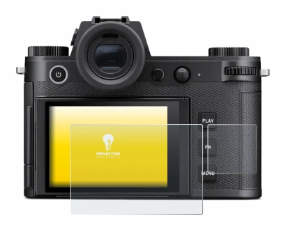 Image of the device Leica SL3-P (Display + top plate display) with a wide variety of screen protectors.