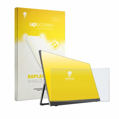 Front side of a product packaging with the brand logo upscreen. Next to it is the device Yodoit PTM18 18.5" shown with the cor