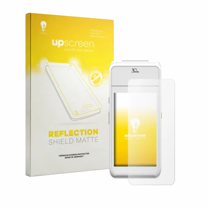 Front side of a product packaging with the brand logo upscreen. Next to it is the device Pax A99 shown with the corresponding 