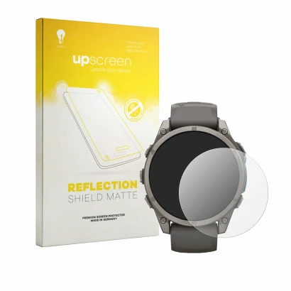 Front side of a product packaging with the brand logo upscreen. Next to it is the device Garmin Fenix 9 (47 mm) shown with the