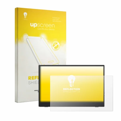 Front side of a product packaging with the brand logo upscreen. Next to it is the device UFYQL M156F04 15.6" shown with the co