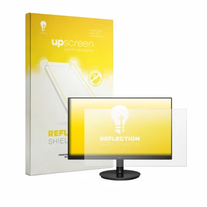 Front side of a product packaging with the brand logo upscreen. Next to it is the device Philips 221v8 shown with the correspo