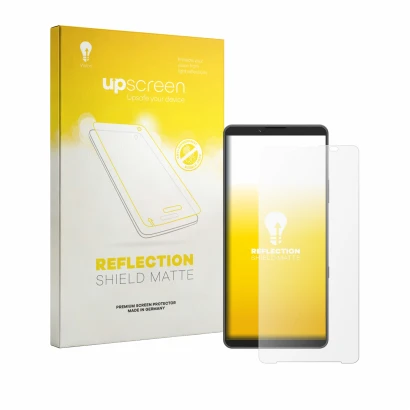 Front side of a product packaging with the brand logo upscreen. Next to it is the device Sony Xperia 10 VIII shown with the co