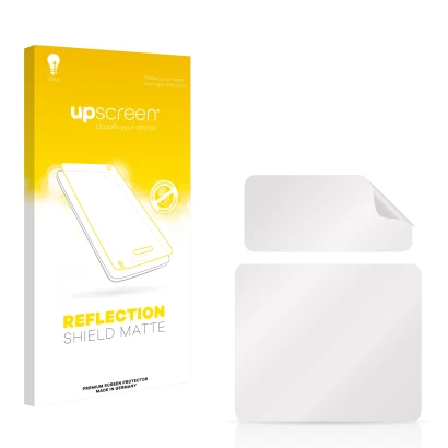 Front side of a product packaging with the brand logo upscreen. Next to it is the corresponding screen protector.