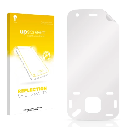 Front side of a product packaging with the brand logo upscreen. Next to it is the corresponding screen protector.