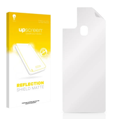 Front side of a product packaging with the brand logo upscreen. Next to it is the corresponding screen protector.