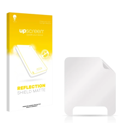 Front side of a product packaging with the brand logo upscreen. Next to it is the corresponding screen protector.