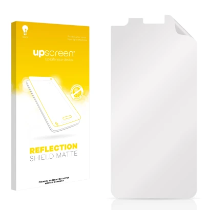 Front side of a product packaging with the brand logo upscreen. Next to it is the corresponding screen protector.