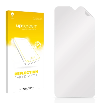 Front side of a product packaging with the brand logo upscreen. Next to it is the corresponding screen protector.
