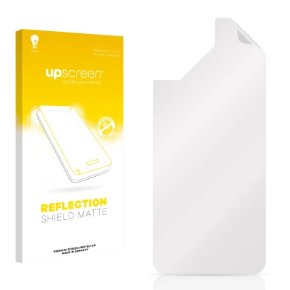 Front side of a product packaging with the brand logo upscreen. Next to it is the corresponding screen protector.