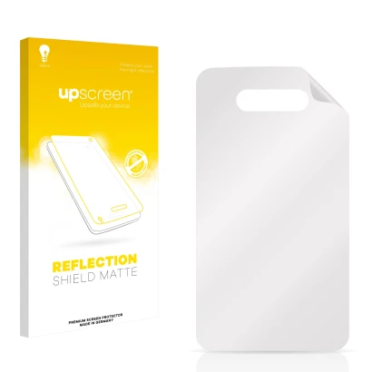Front side of a product packaging with the brand logo upscreen. Next to it is the corresponding screen protector.