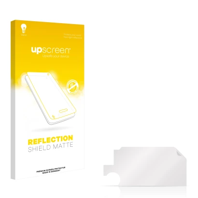 Front side of a product packaging with the brand logo upscreen. Next to it is the corresponding screen protector.