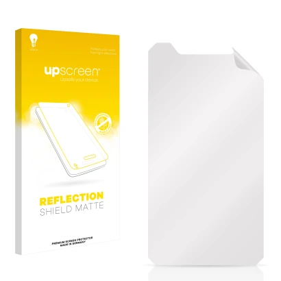 Front side of a product packaging with the brand logo upscreen. Next to it is the corresponding screen protector.