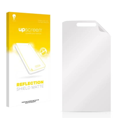 Front side of a product packaging with the brand logo upscreen. Next to it is the corresponding screen protector.