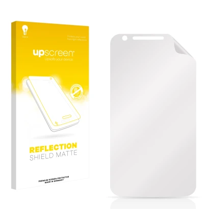 Front side of a product packaging with the brand logo upscreen. Next to it is the corresponding screen protector.