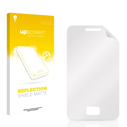 Front side of a product packaging with the brand logo upscreen. Next to it is the corresponding screen protector.