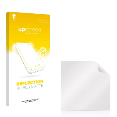 Front side of a product packaging with the brand logo upscreen. Next to it is the corresponding screen protector.