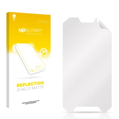 Front side of a product packaging with the brand logo upscreen. Next to it is the corresponding screen protector.
