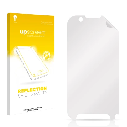 Front side of a product packaging with the brand logo upscreen. Next to it is the corresponding screen protector.