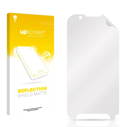 Front side of a product packaging with the brand logo upscreen. Next to it is the corresponding screen protector.